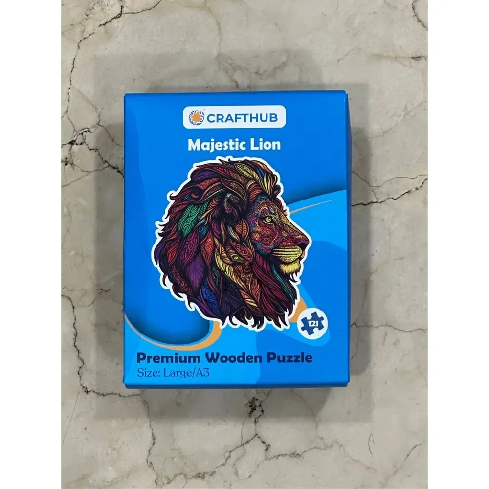 CraftHub Majestic Lion Wooden Puzzle 121 Pieces Large A3 Laser Cut Whimsy Pieces